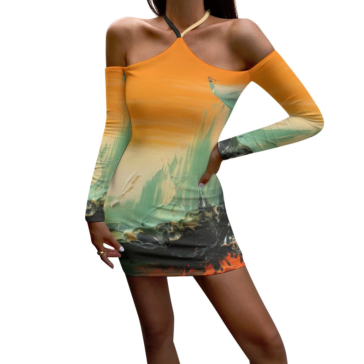 All-Over Print Women's Halter Lace-up Dress