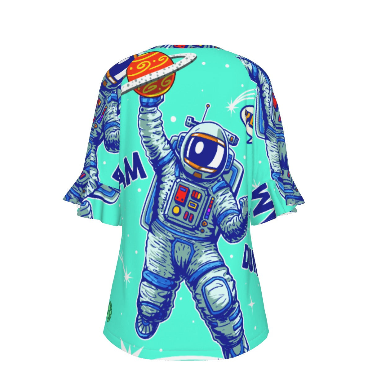 All-Over Print V-neck Women's T-shirt With Bell Sleeve