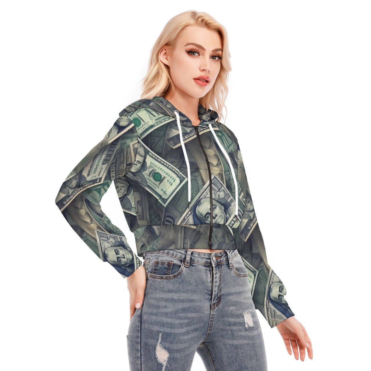 All-Over Print Women's Crop Top Hoodie With Zipper Closure