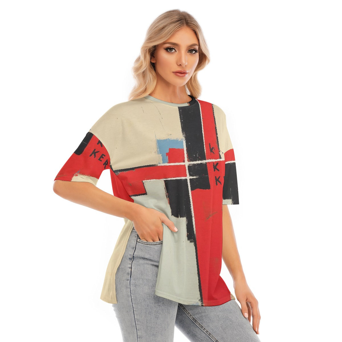 All-Over Print Women's Short Sleeves T-shirt With Hem Split