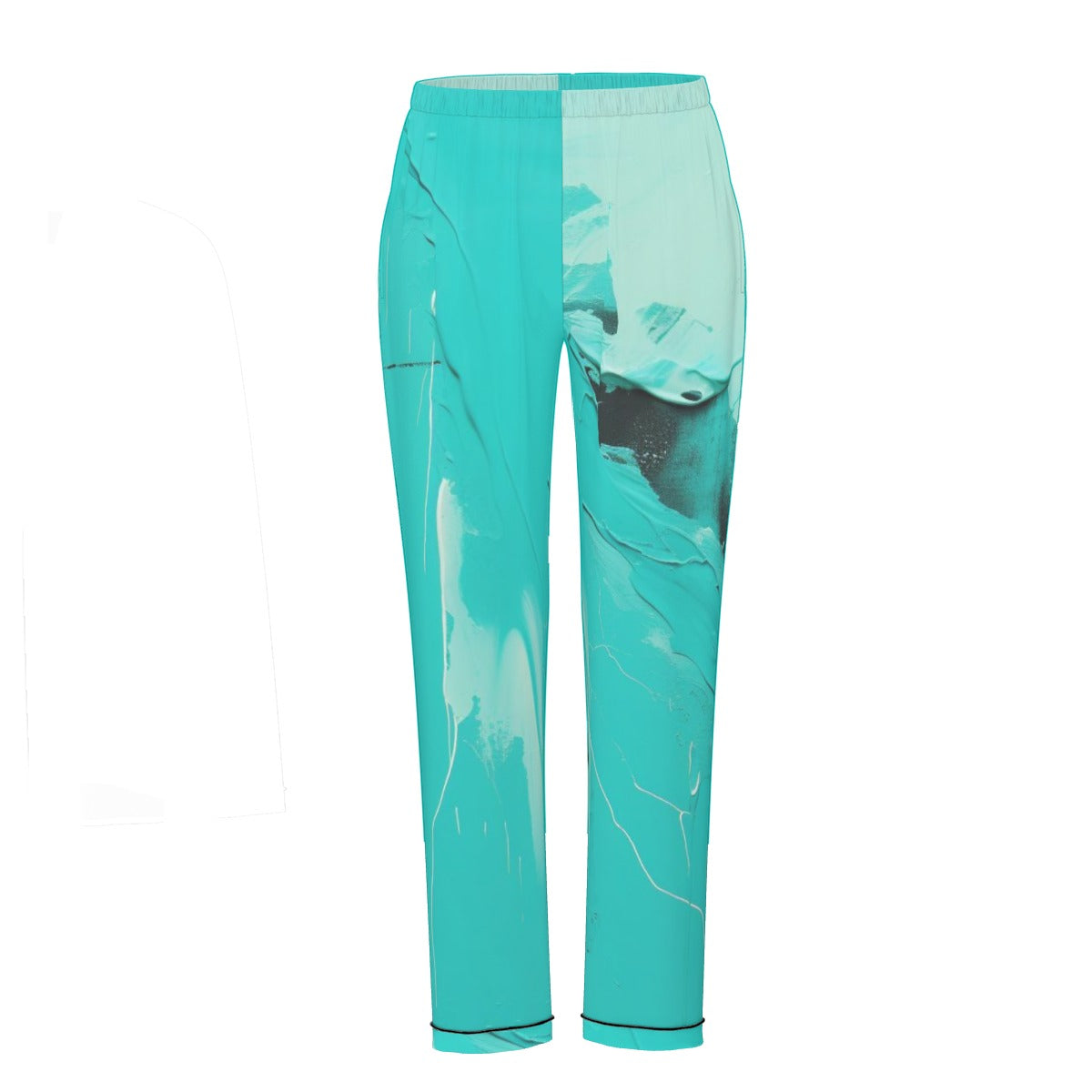 All-Over Print Women's Long Sleeve Pajama Set With Black Contrast Piping