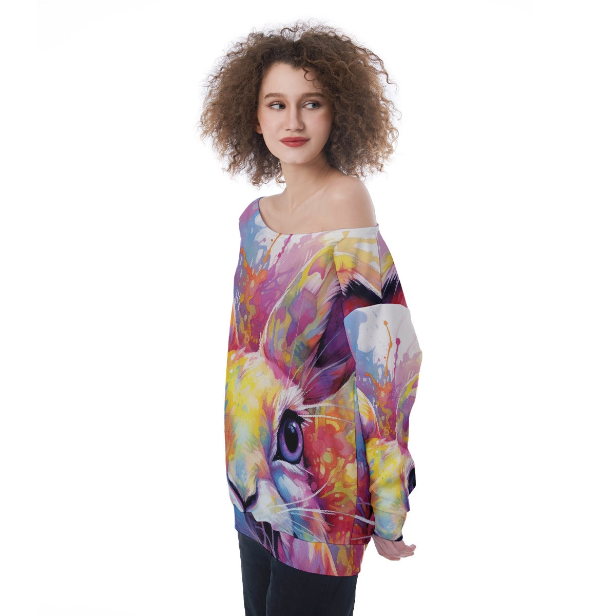 All-Over Print Oversized Women's Off-Shoulder Sweatshirt