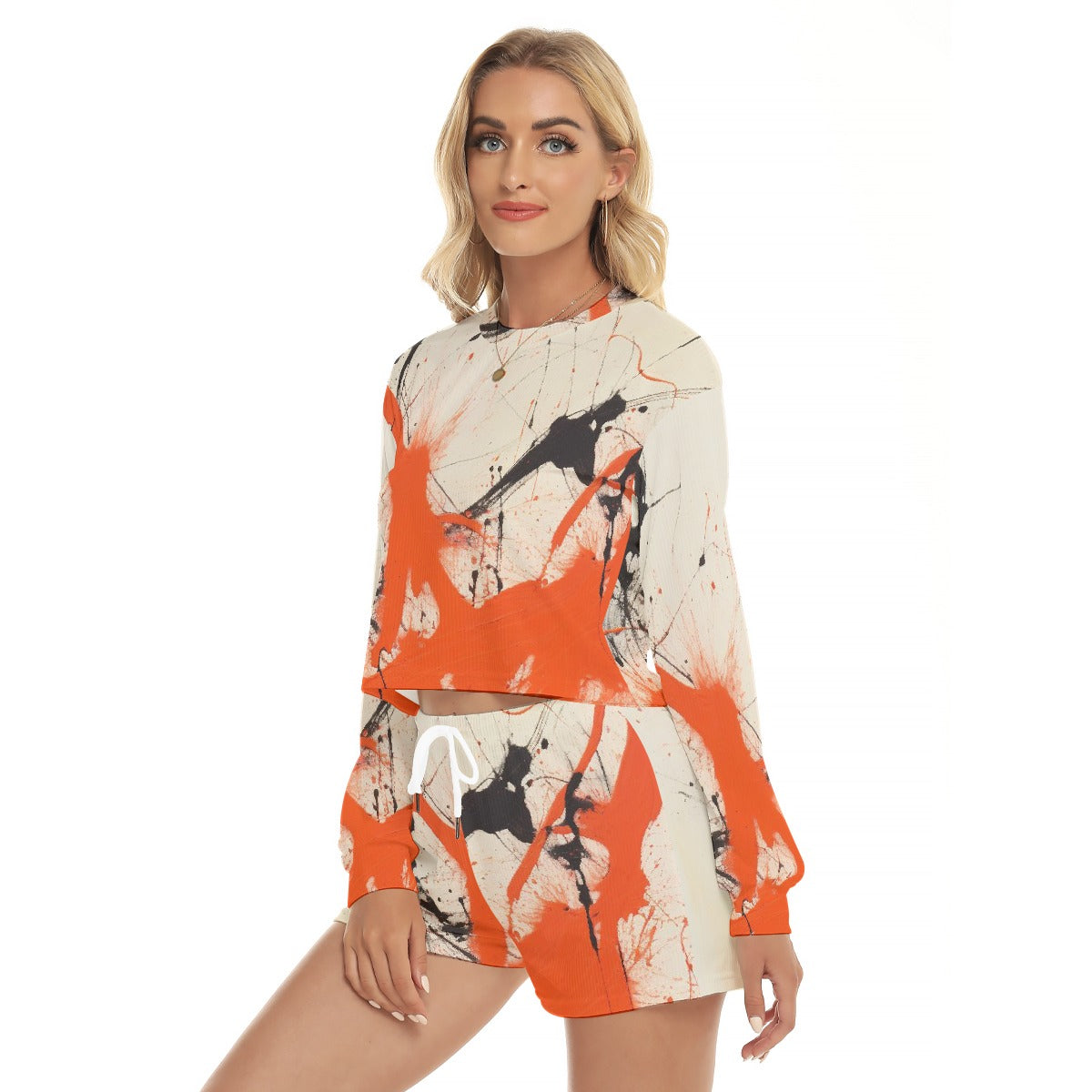 All-Over Print Women's Short Sweatshirt And Pants Suit