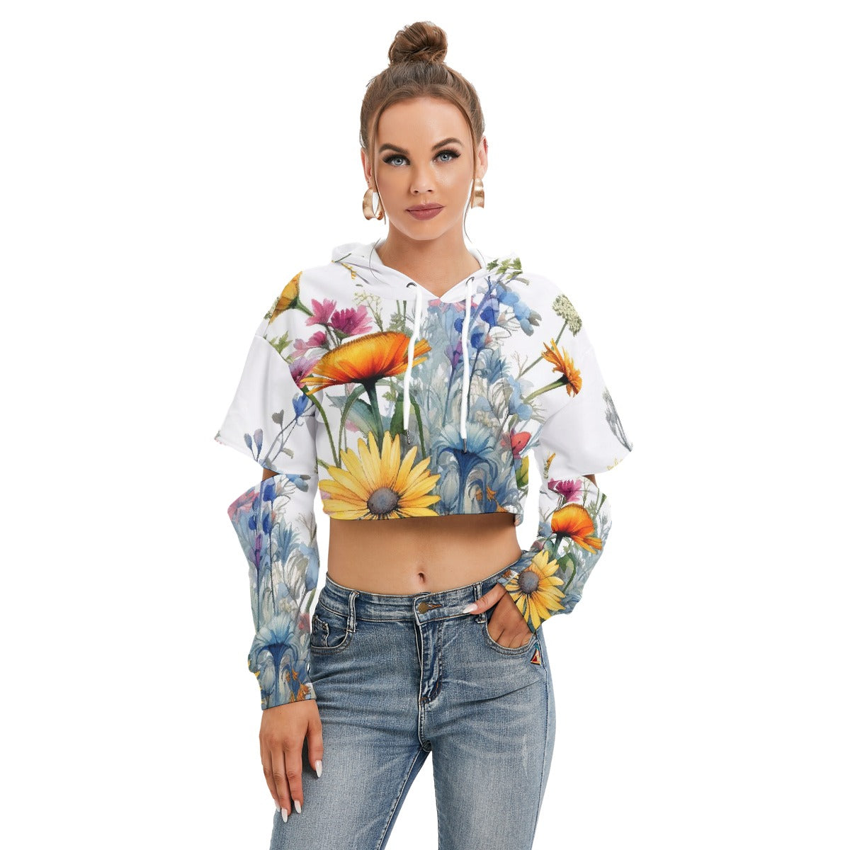 All-Over Print Women's Heavy Fleece Hoodie With Hollow Out Sleeve