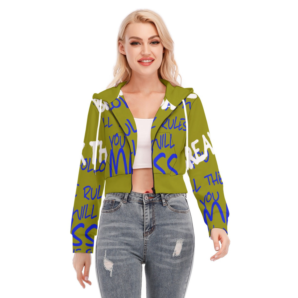 All-Over Print Women's Crop Top Hoodie With Zipper Closure