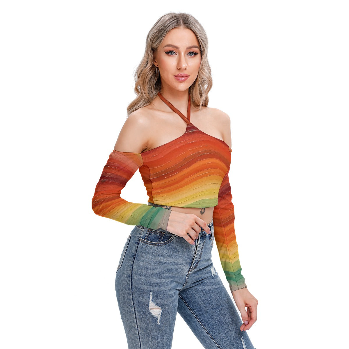 All-Over Print Women's Halter Lace-up Top