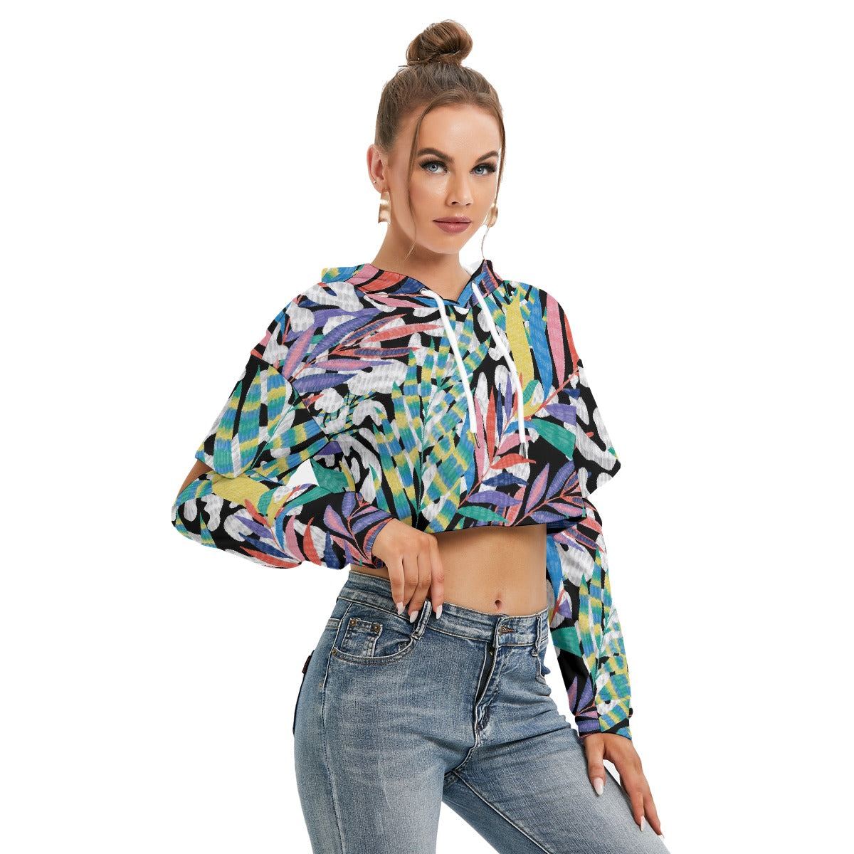 All-Over Print Women's Heavy Fleece Hoodie With Hollow Out Sleeve