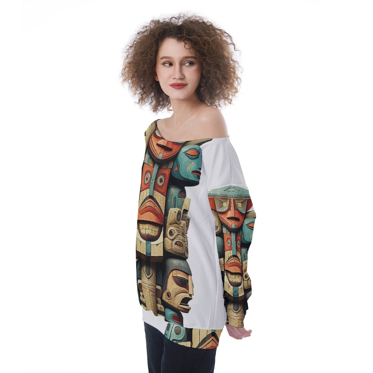 All-Over Print Oversized Women's Off-Shoulder Sweatshirt