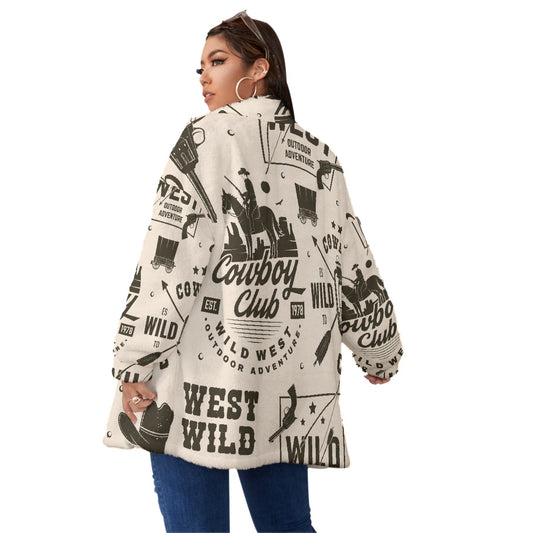 All-Over Print Unisex Borg Fleece Stand-up Collar Coat With Zipper Closure(Plus Size)