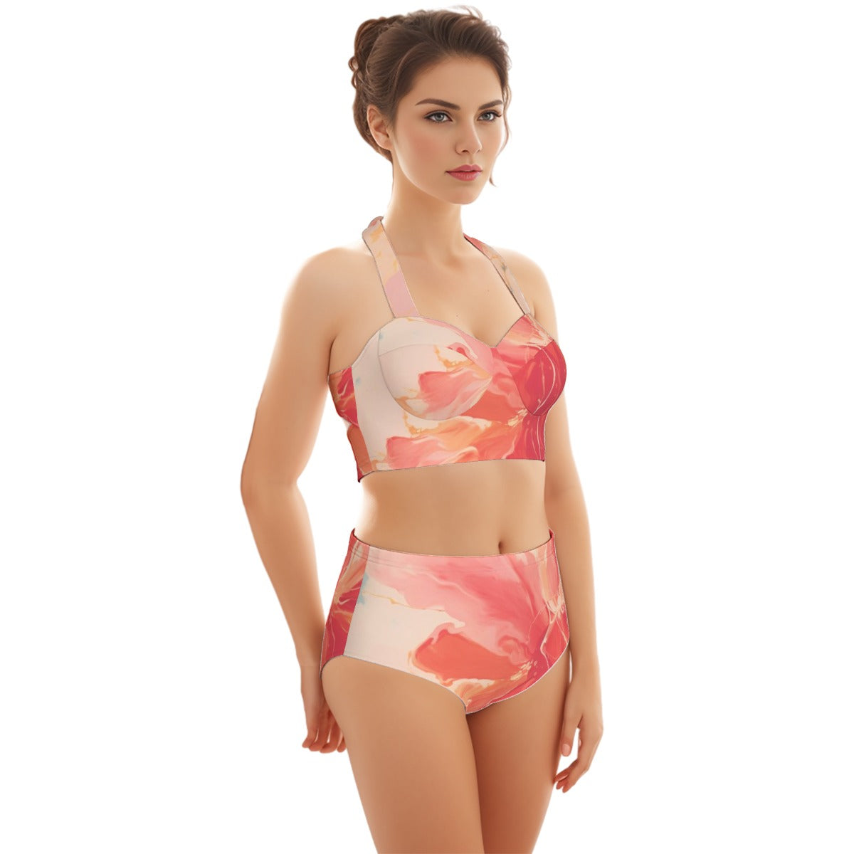 All-Over Print Women's Swimsuit Set With Halter