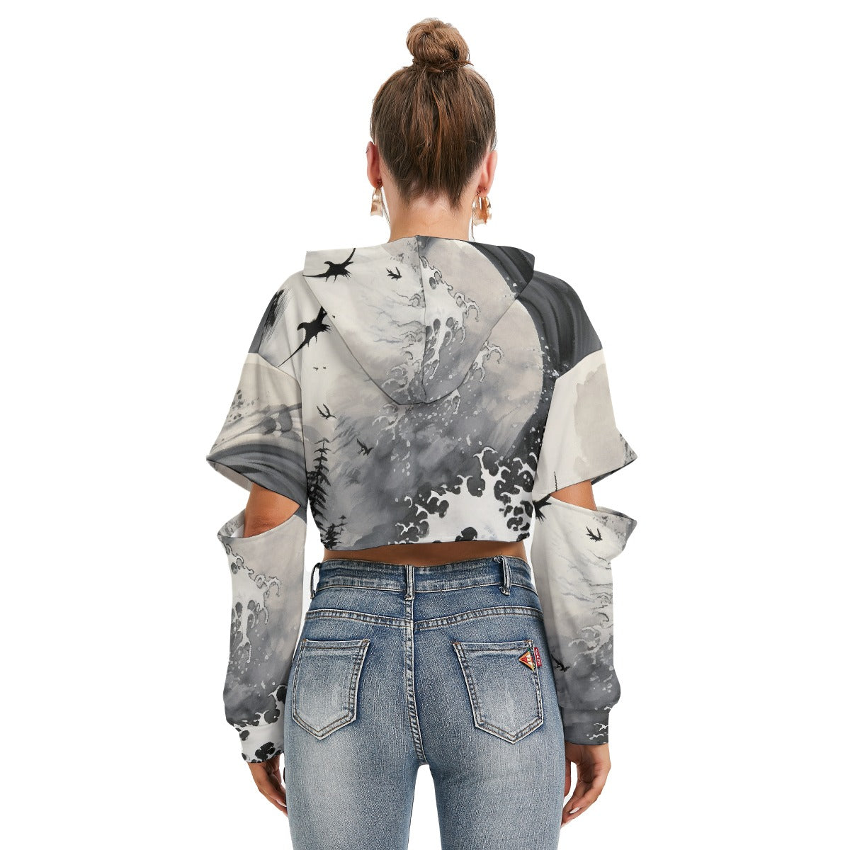 All-Over Print Women's Heavy Fleece Hoodie With Hollow Out Sleeve