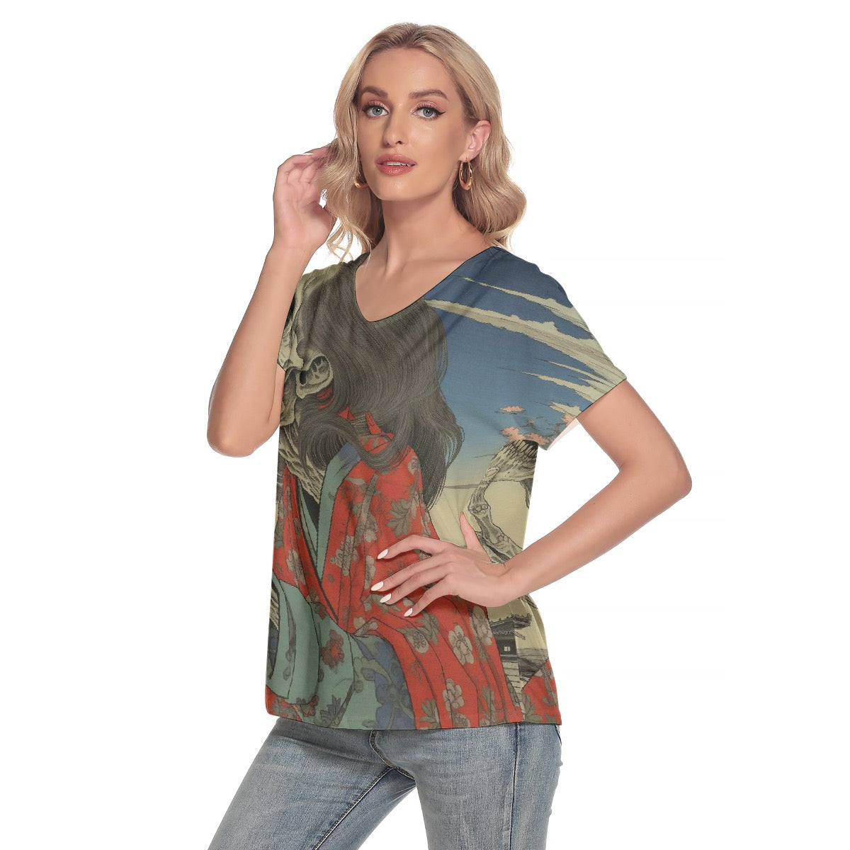 All-Over Print Women's Loose V-neck Short Sleeve T-shirt