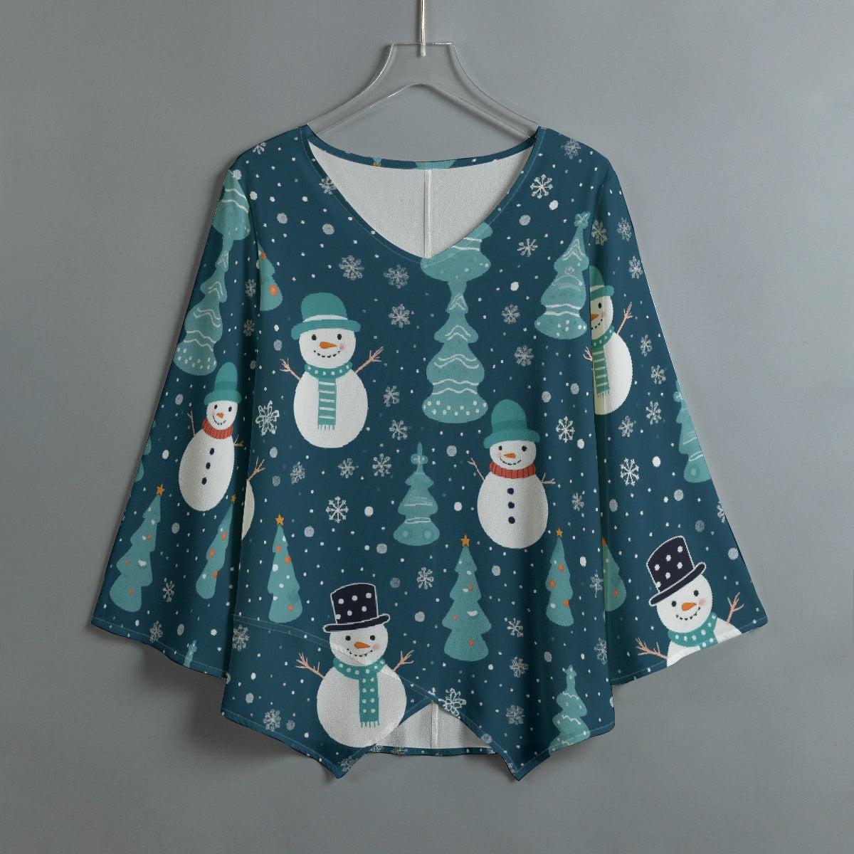 All-Over Print Women's V-neck T-shirt With Irregular Hem