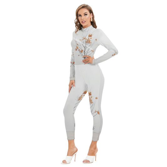 All-Over Print Women's Long-sleeved High-neck Jumpsuit With Zipper