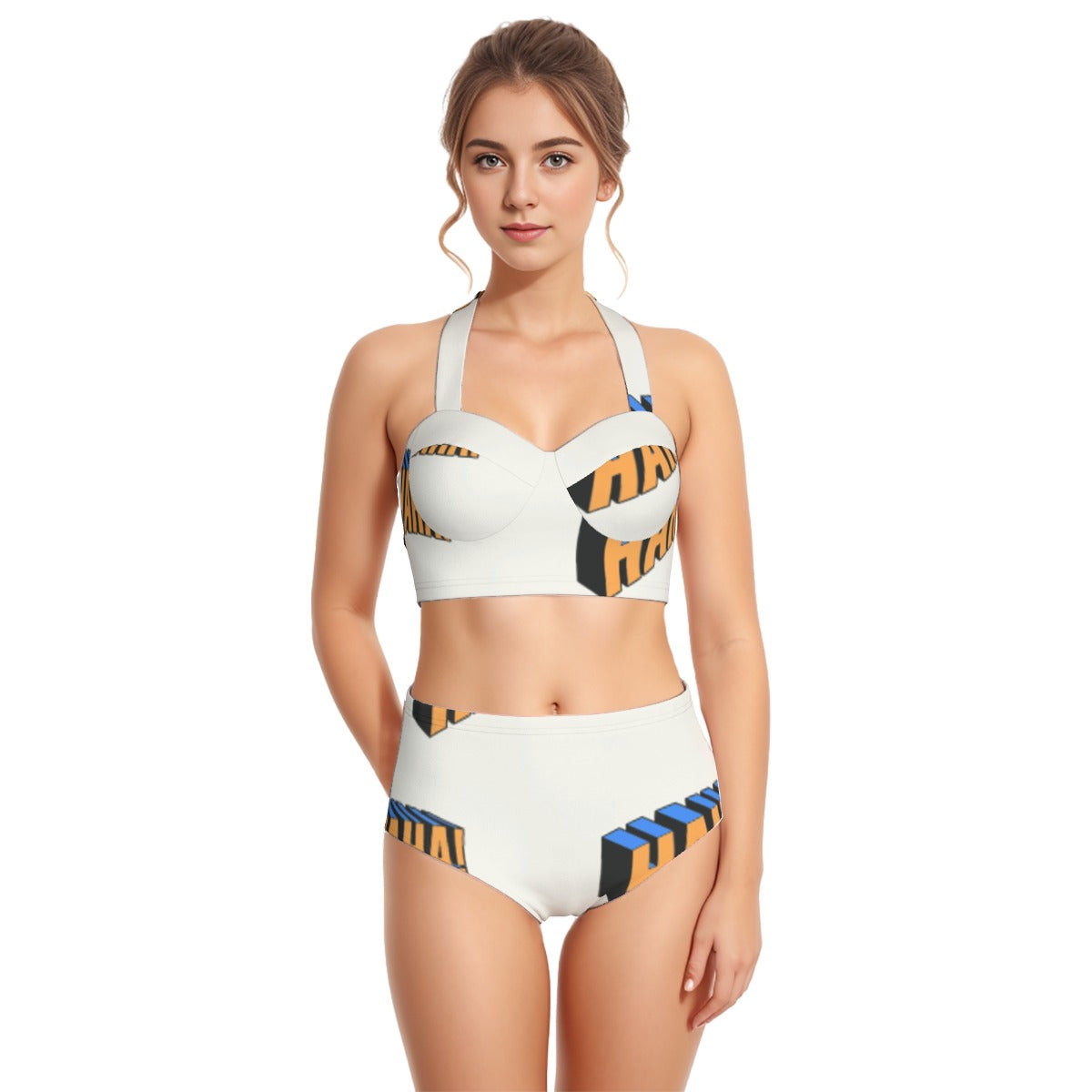 All-Over Print Women's Swimsuit Set With Halter