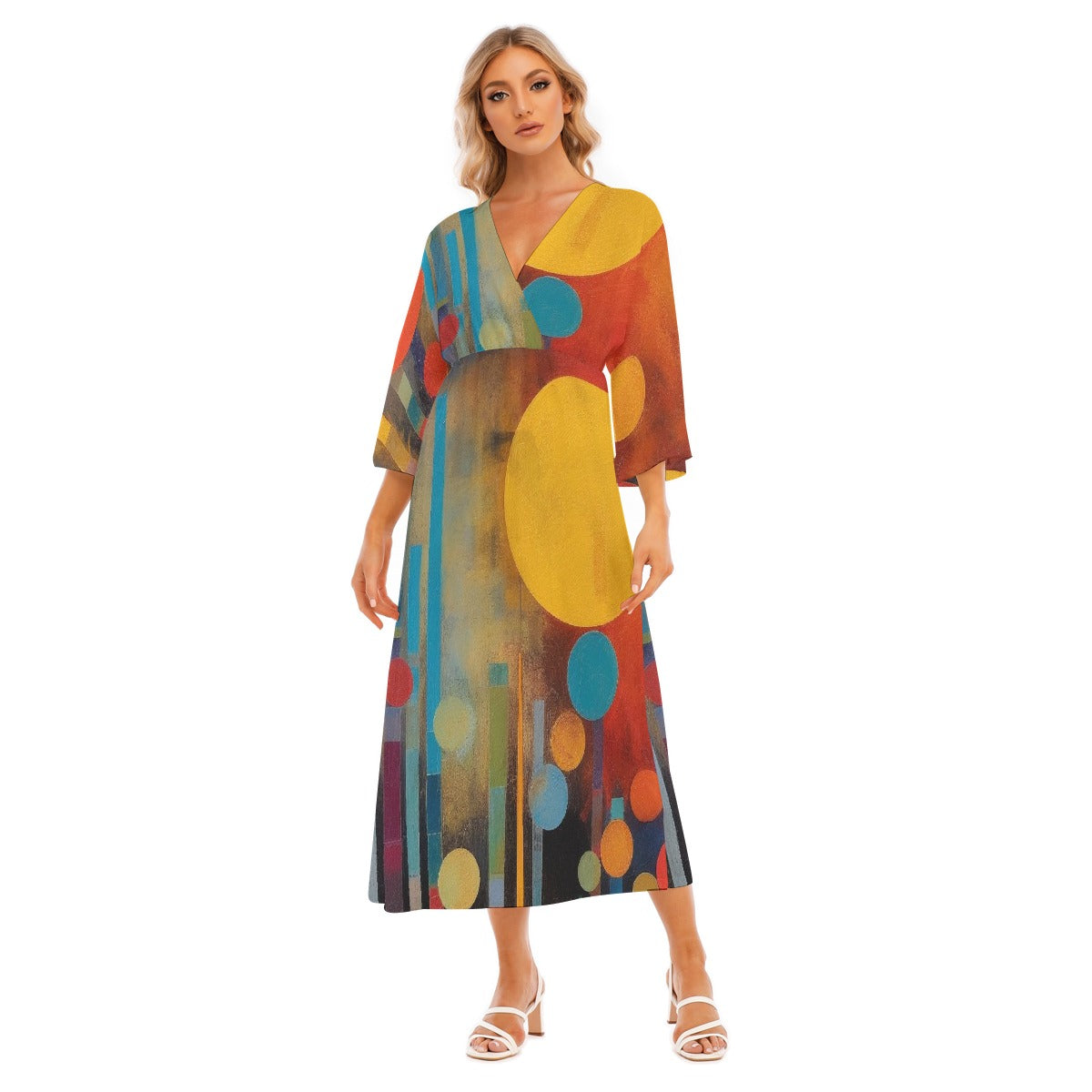 All-Over Print Women's Mid-Sleeve Long Dress