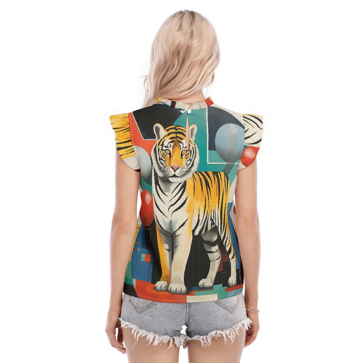 All-Over Print Women's Blouse With Ruffle Collar And Sleeve