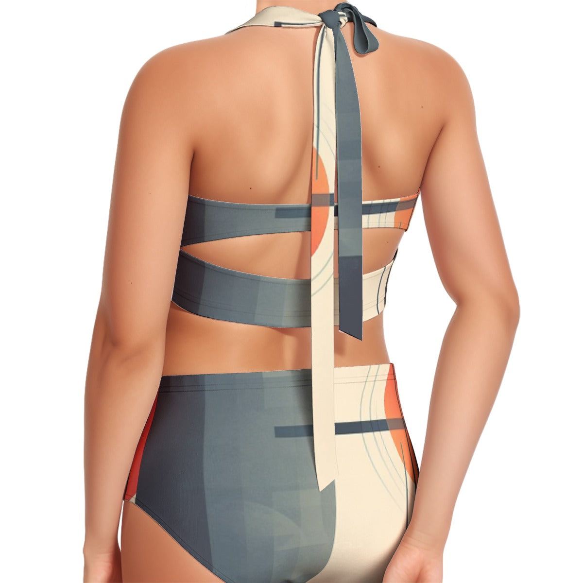 All-Over Print Women's Swimsuit Set With Halter