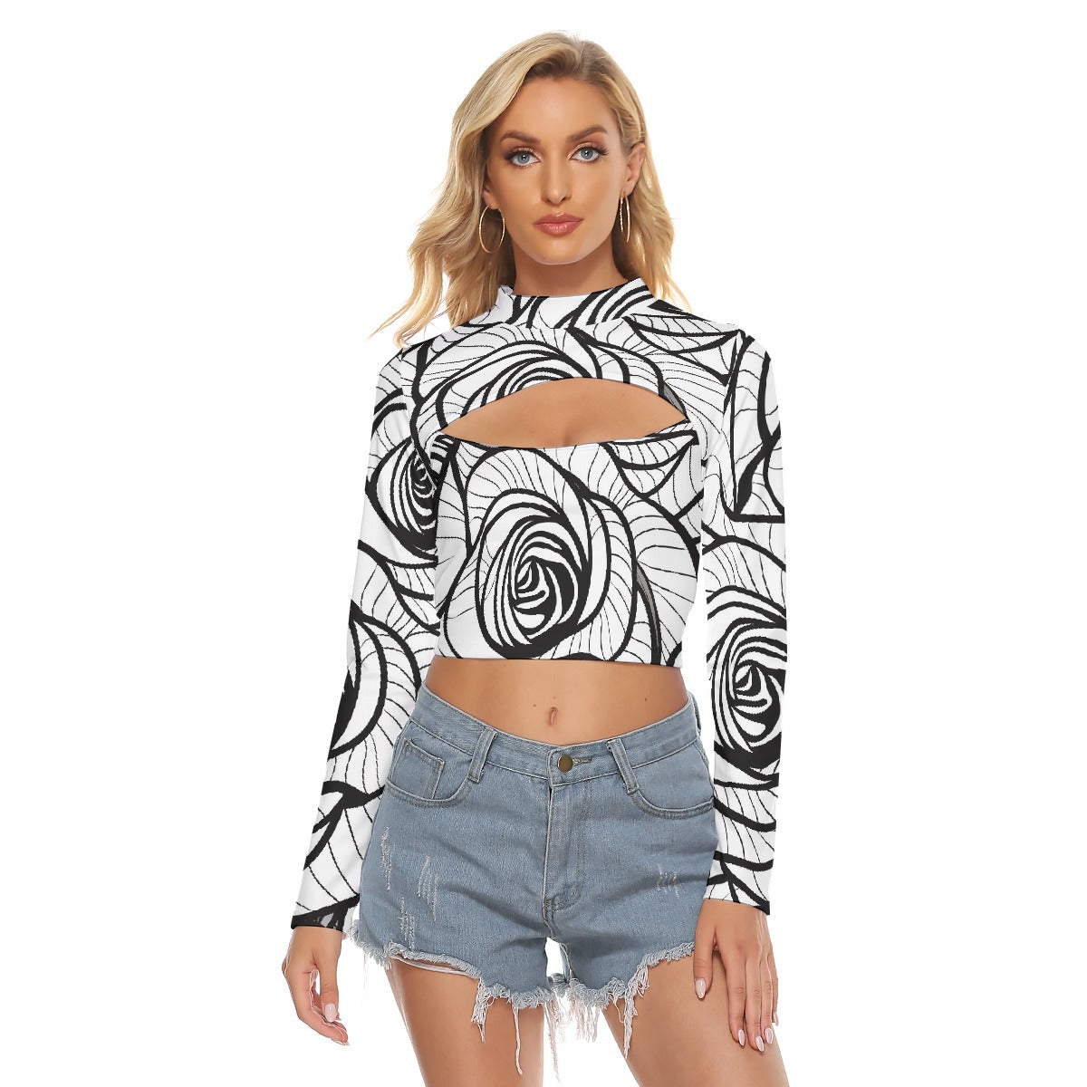 All-Over Print Women's Hollow Chest Keyhole Tight Crop Top