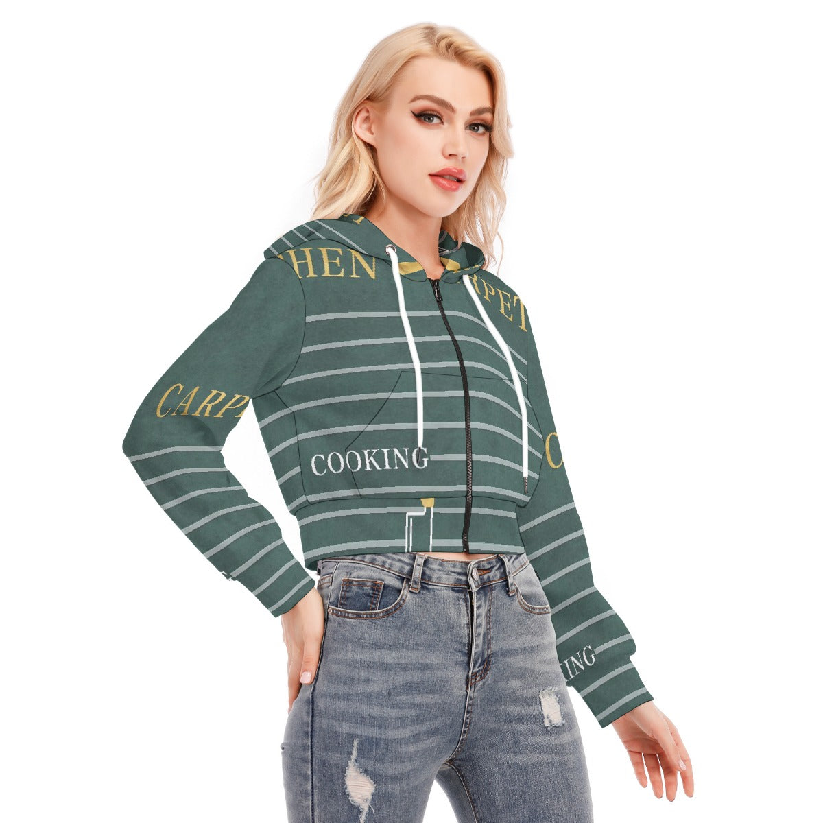 All-Over Print Women's Crop Top Hoodie With Zipper Closure