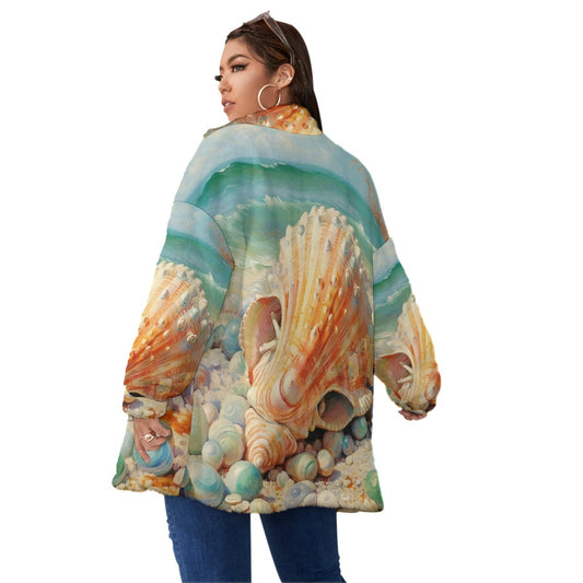 All-Over Print Unisex Borg Fleece Stand-up Collar Coat With Zipper Closure(Plus Size)