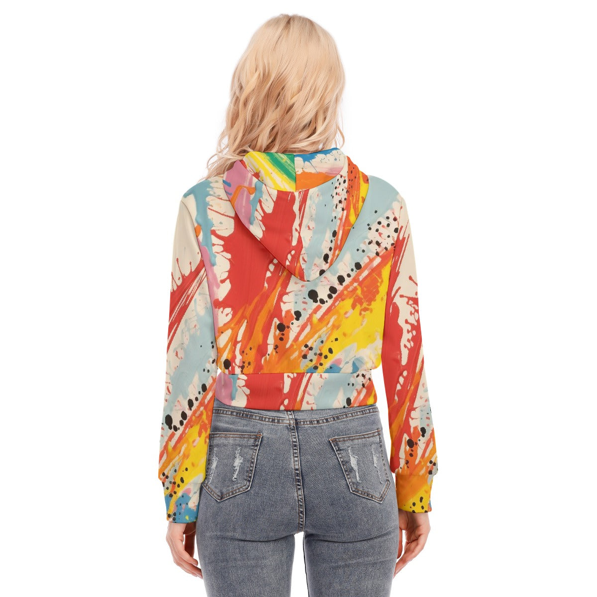 All-Over Print Women's Crop Top Hoodie With Zipper Closure