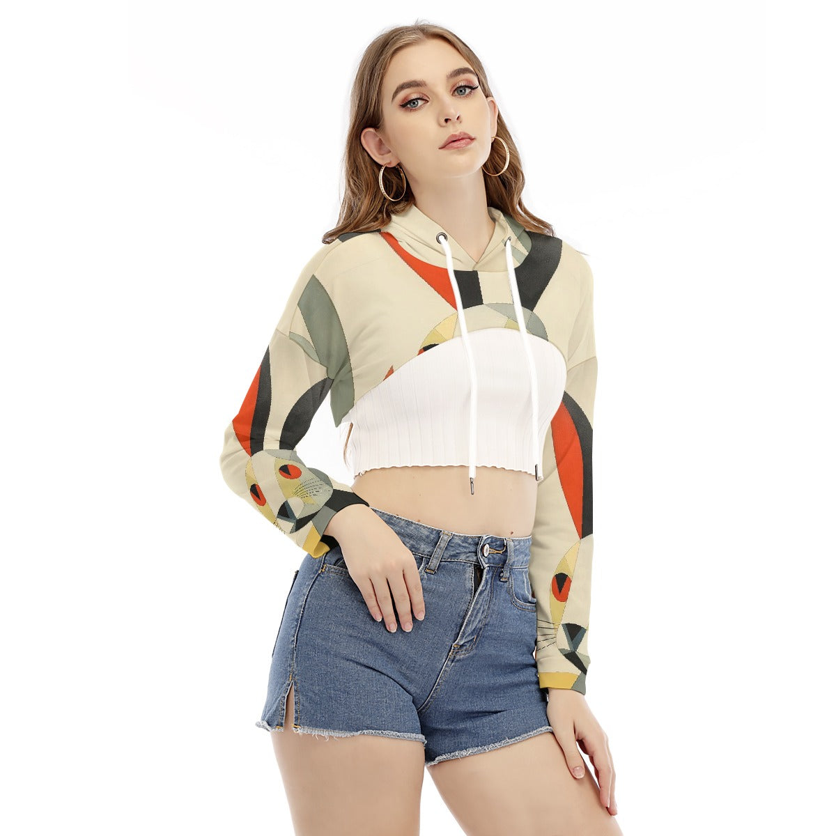 All-Over Print Women's Smock Short Hoodie With Long Sleeve