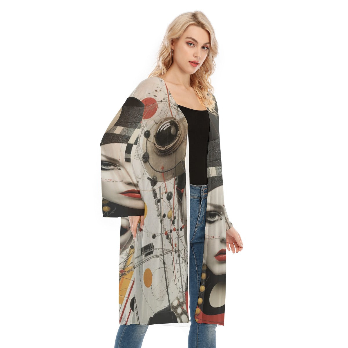 All- Over Print Women's Long Sleeve Mesh Cardigan