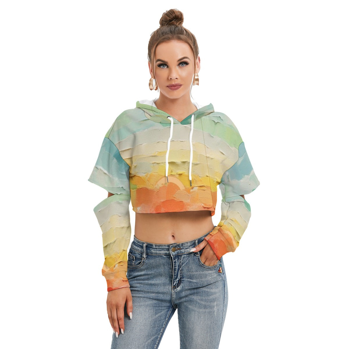 All-Over Print Women's Heavy Fleece Hoodie With Hollow Out Sleeve