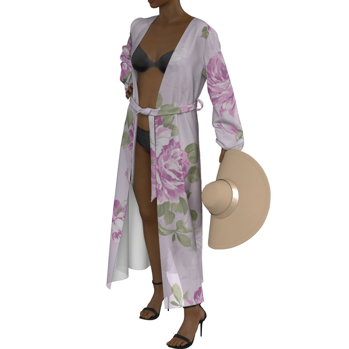 All-Over Print Women's Lace-up Chiffon Robe