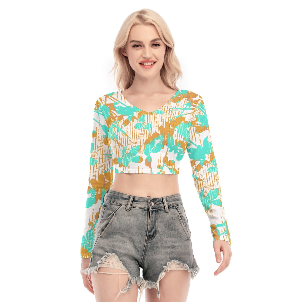 All-Over Print Women's Back Hollow T-shirt With Strap
