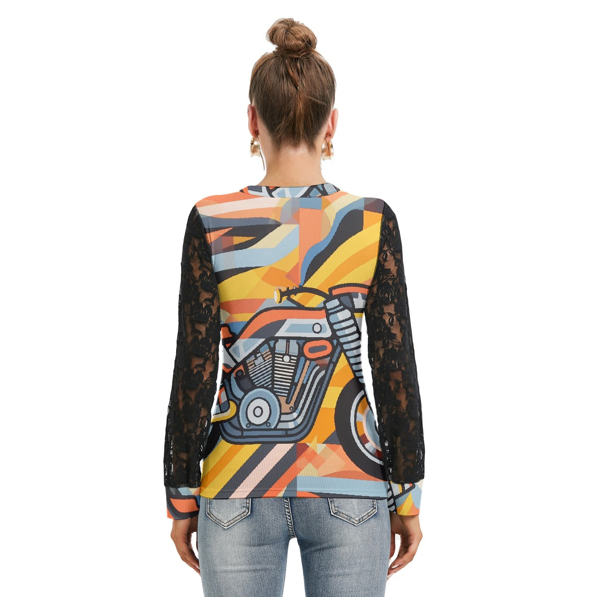 All-Over Print Women's T-shirt And Sleeve With Black Lace