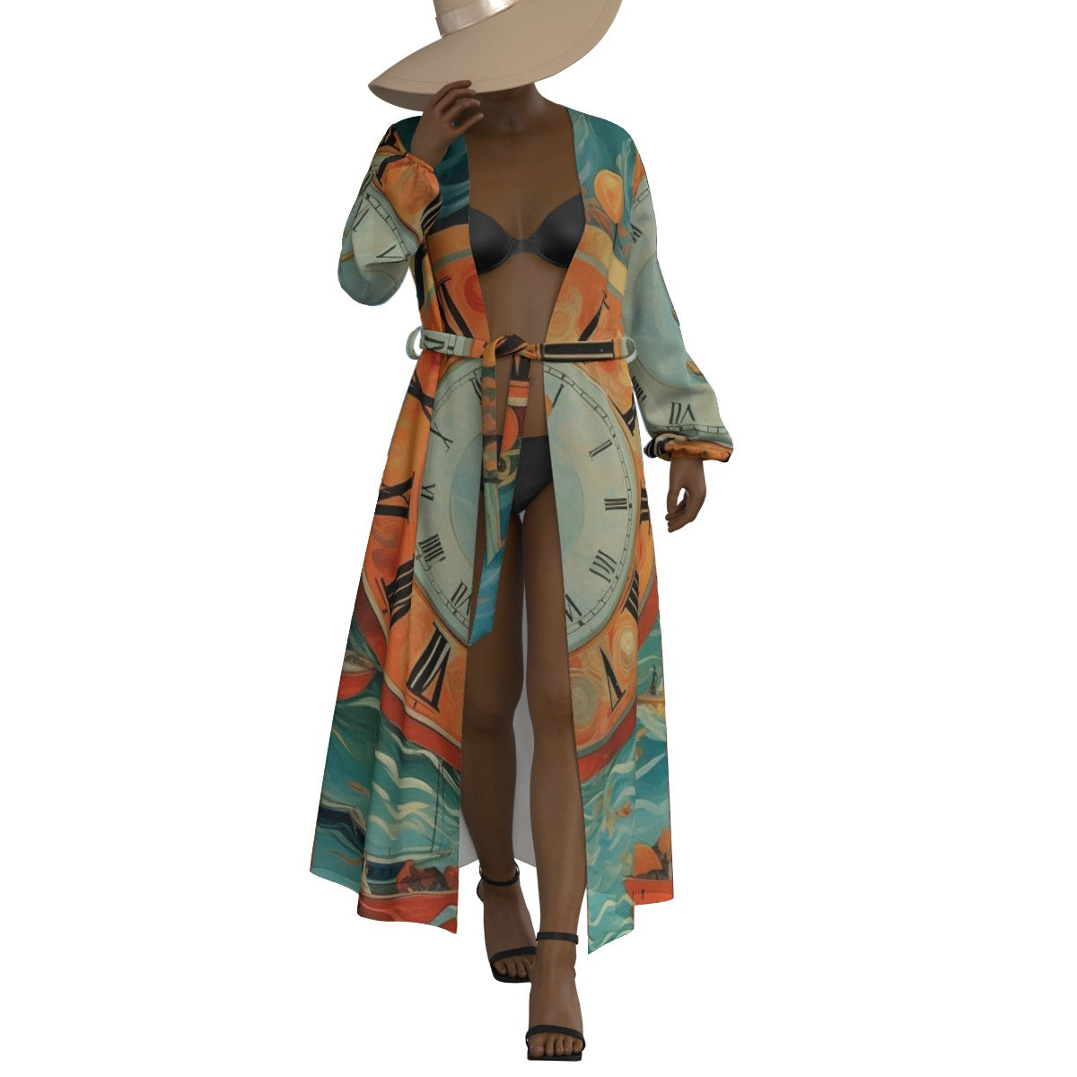 All-Over Print Women's Lace-up Chiffon Robe