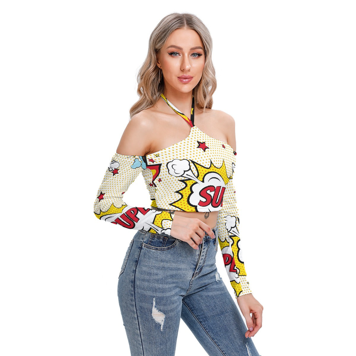All-Over Print Women's Halter Lace-up Top