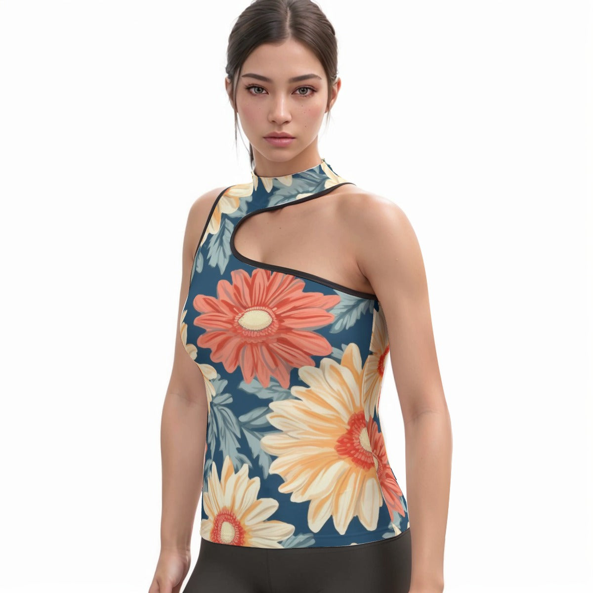All-Over Print Women's Halter Sleeveless Asymmetrical Tank Top
