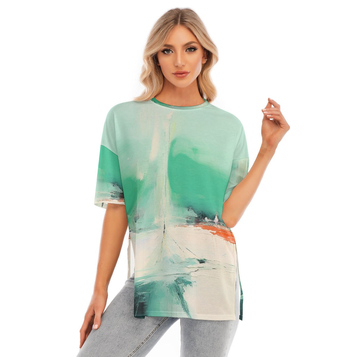 All-Over Print Women's Short Sleeves T-shirt With Hem Split