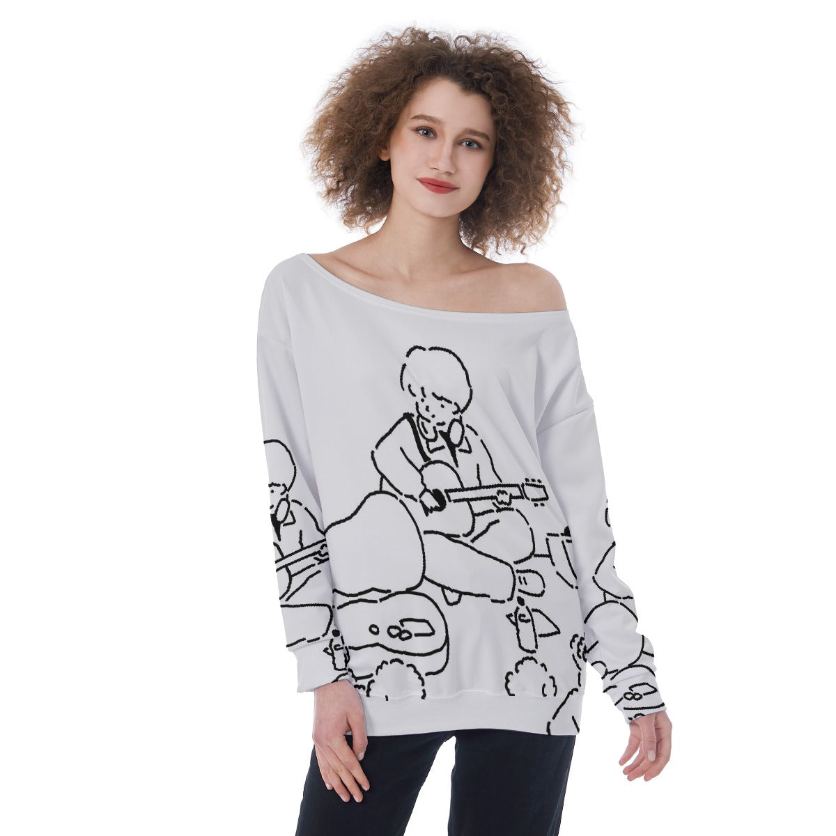 All-Over Print Oversized Women's Off-Shoulder Sweatshirt