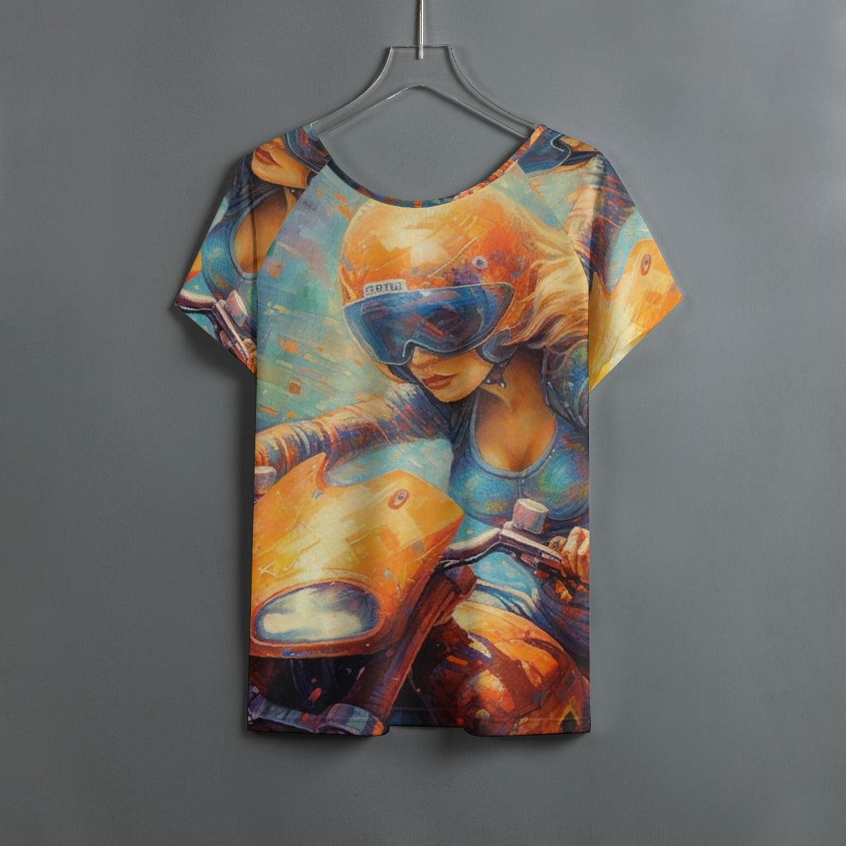 All-Over Print Women's Round Neck T-shirt With Raglan Sleeve