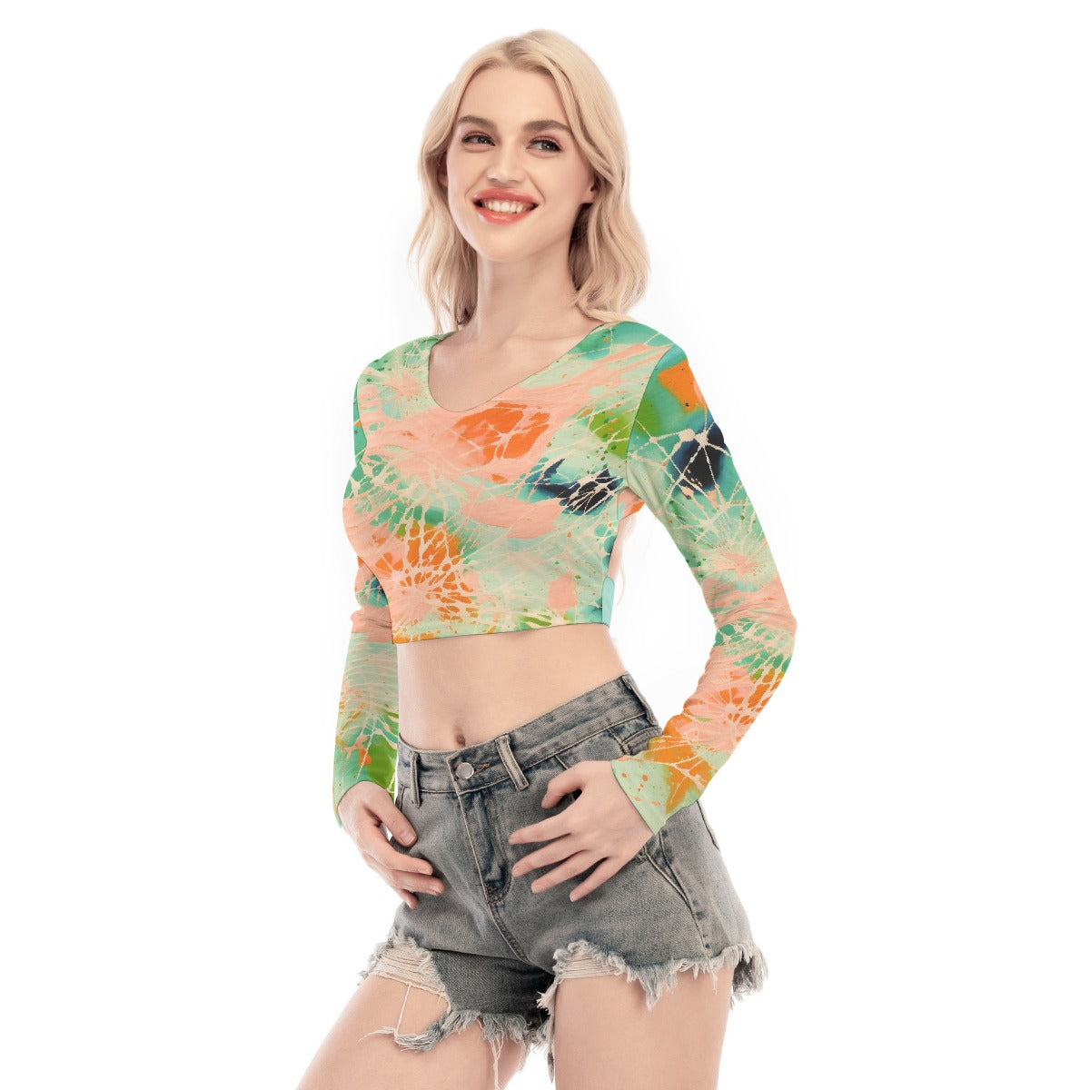 All-Over Print Women's Back Hollow T-shirt With Strap