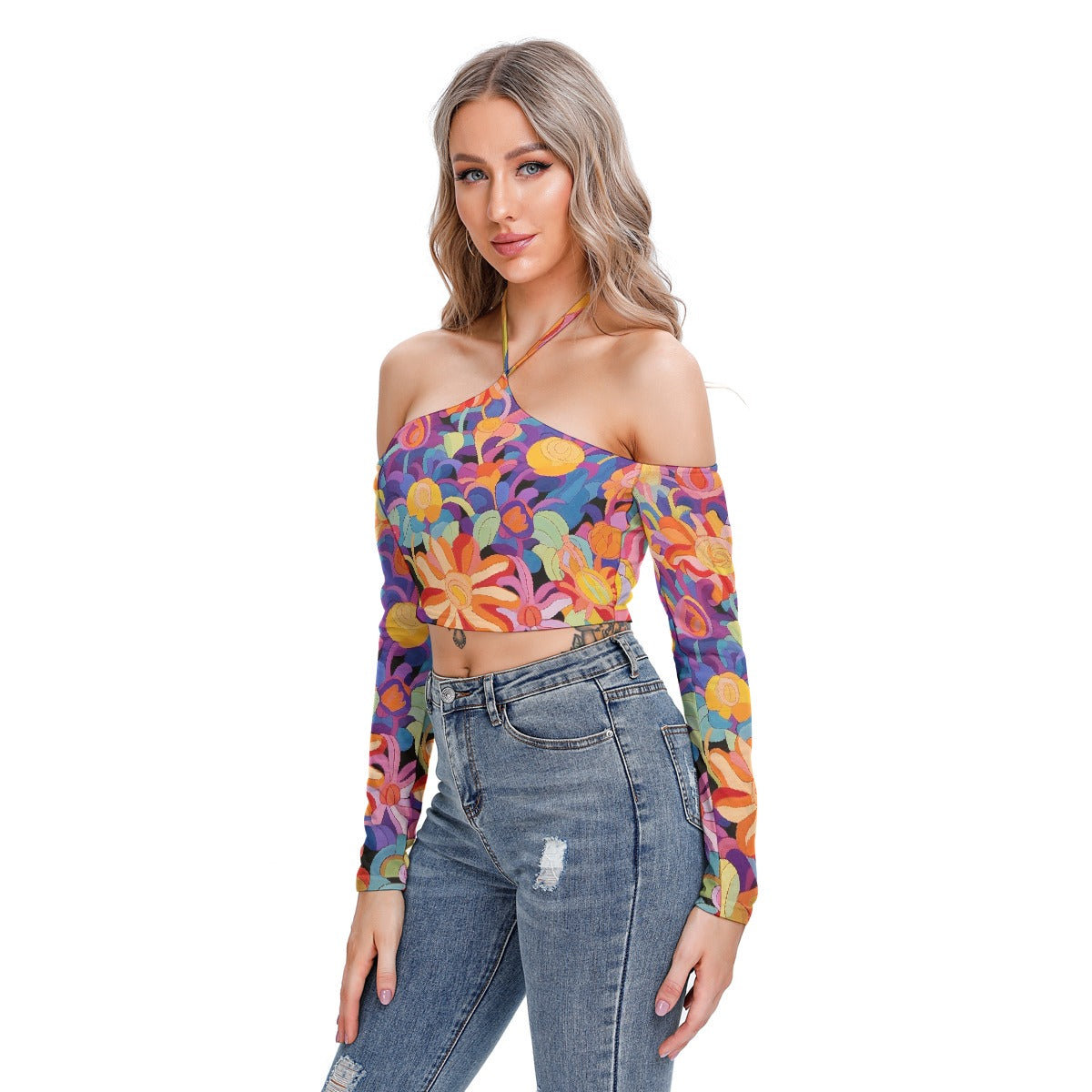 All-Over Print Women's Halter Lace-up Top