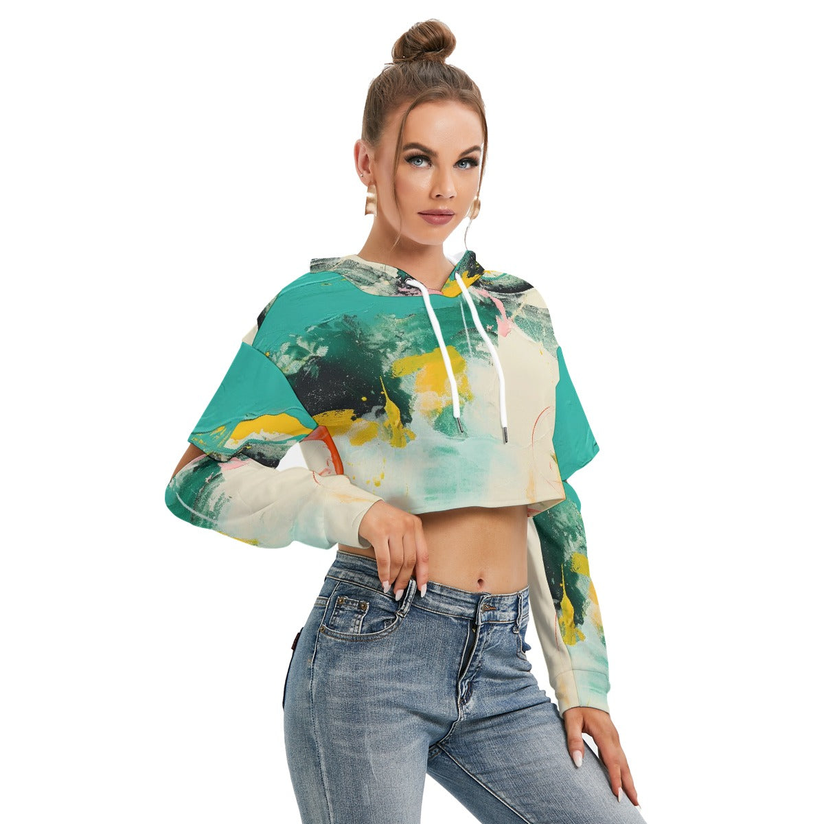 All-Over Print Women's Heavy Fleece Hoodie With Hollow Out Sleeve