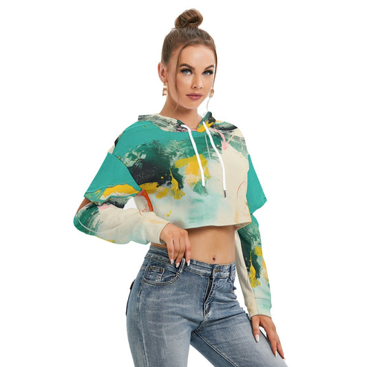 All-Over Print Women's Heavy Fleece Hoodie With Hollow Out Sleeve