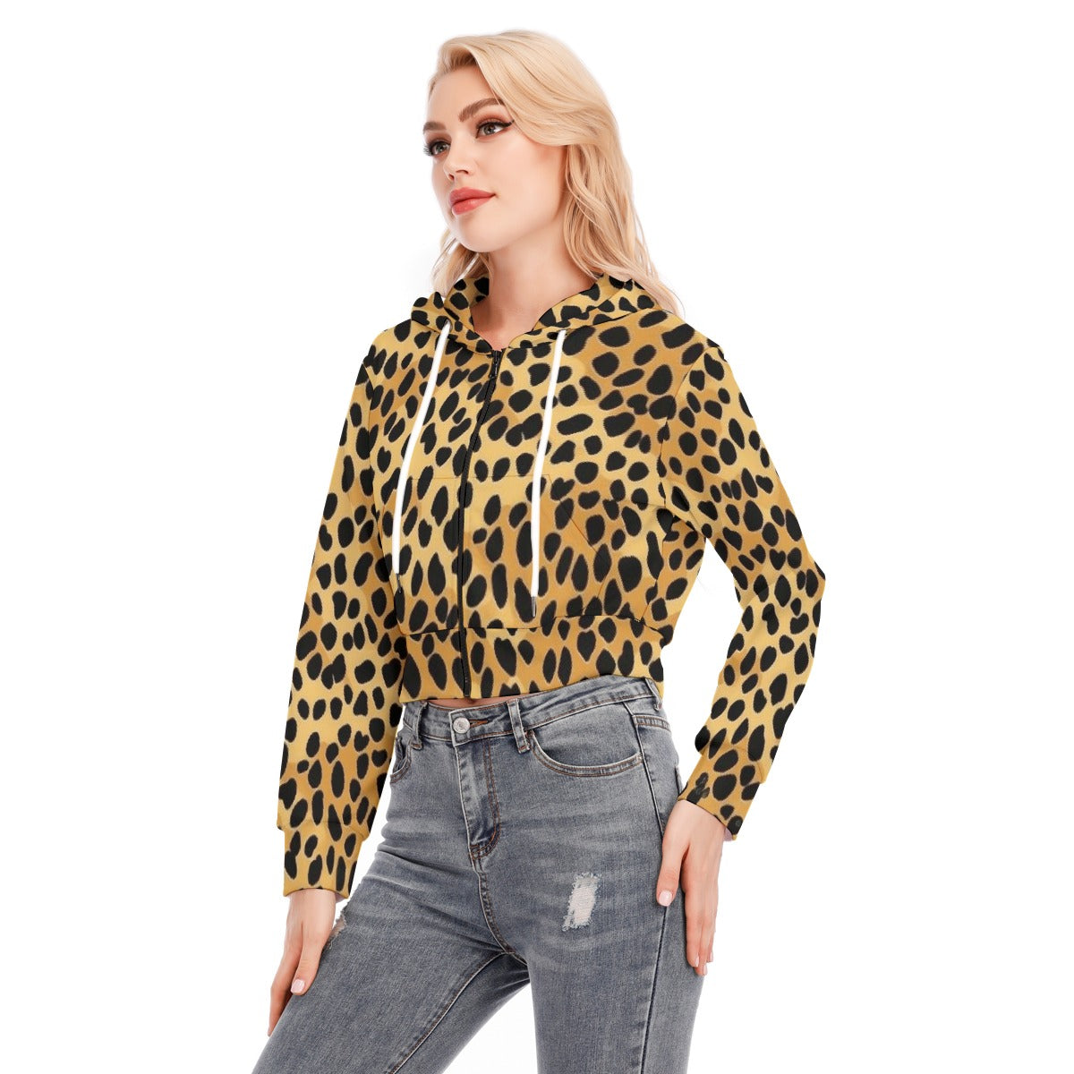 All-Over Print Women's Crop Top Hoodie With Zipper Closure
