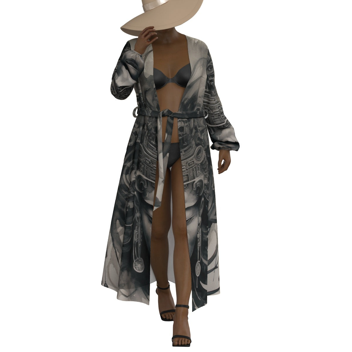 All-Over Print Women's Lace-up Chiffon Robe