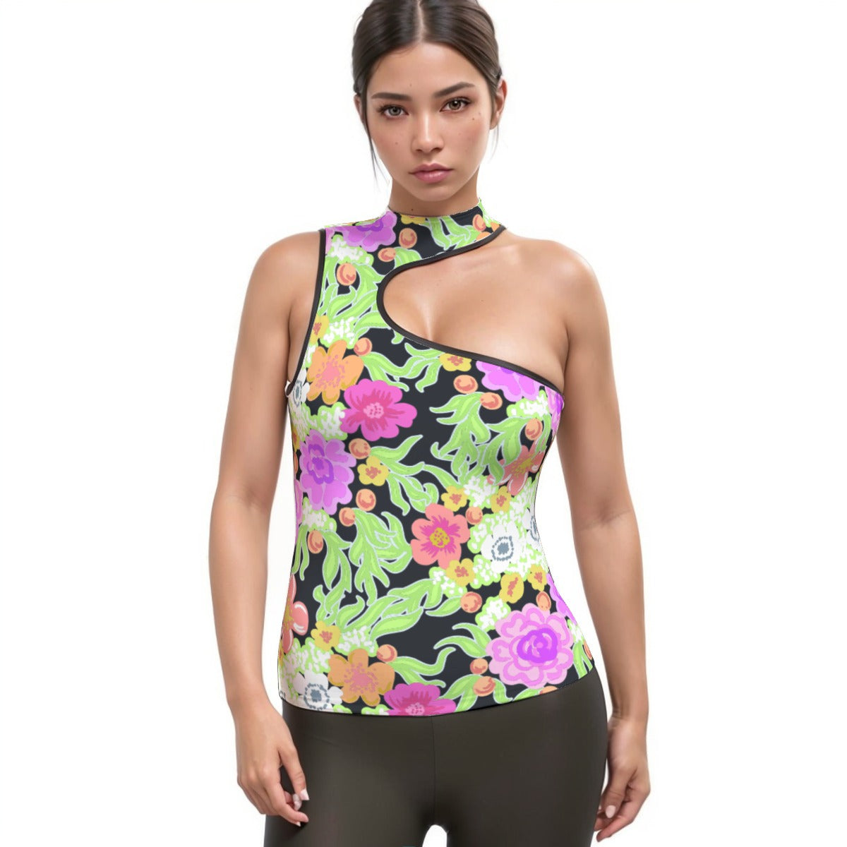 All-Over Print Women's Halter Sleeveless Asymmetrical Tank Top