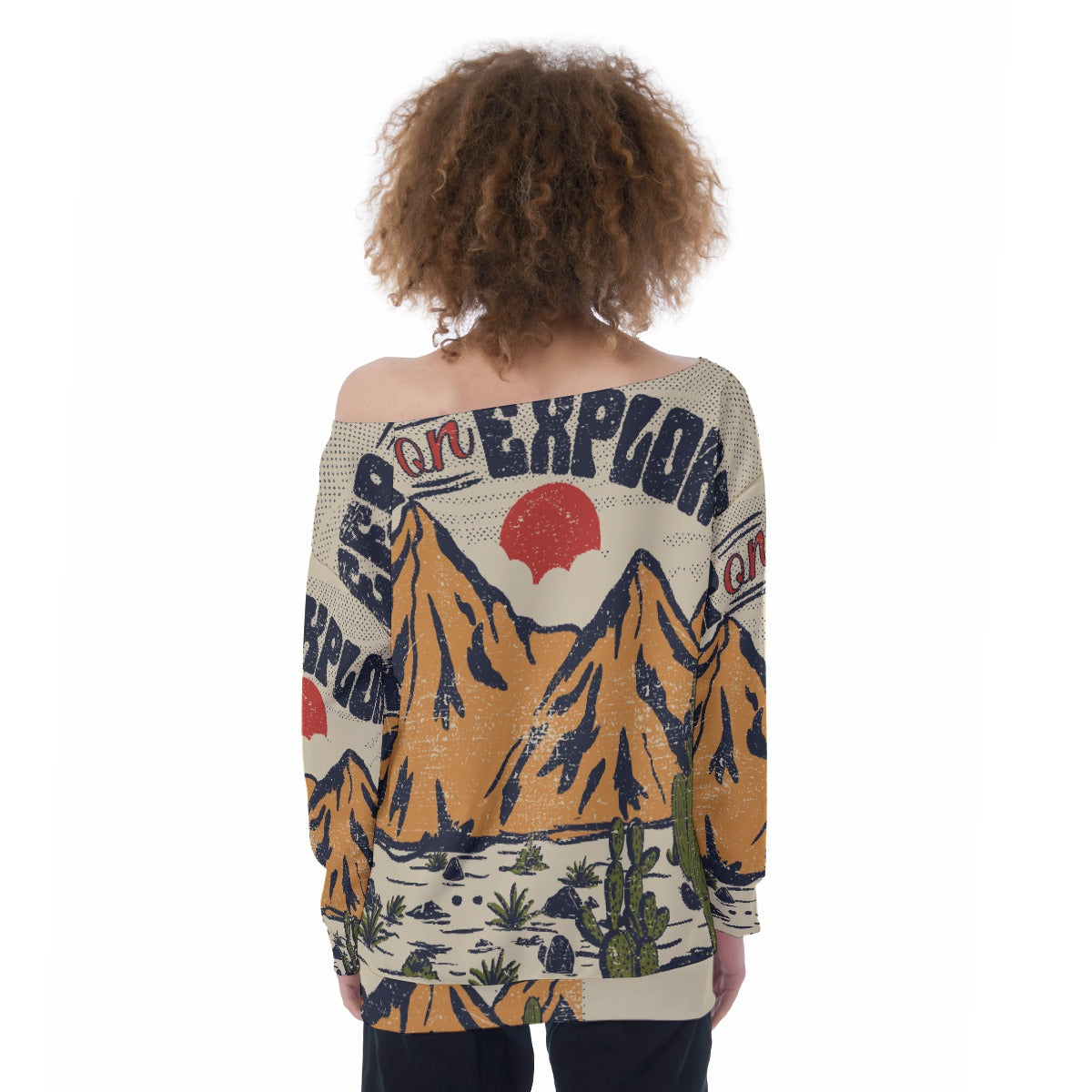 All-Over Print Oversized Women's Off-Shoulder Sweatshirt