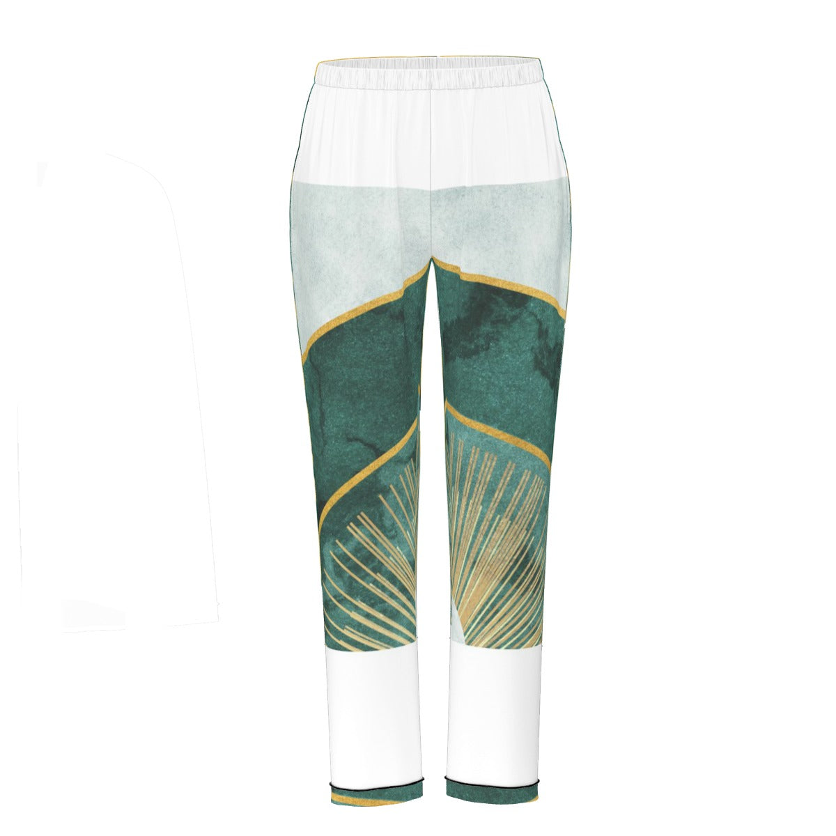 All-Over Print Women's Long Sleeve Pajama Set With Black Contrast Piping