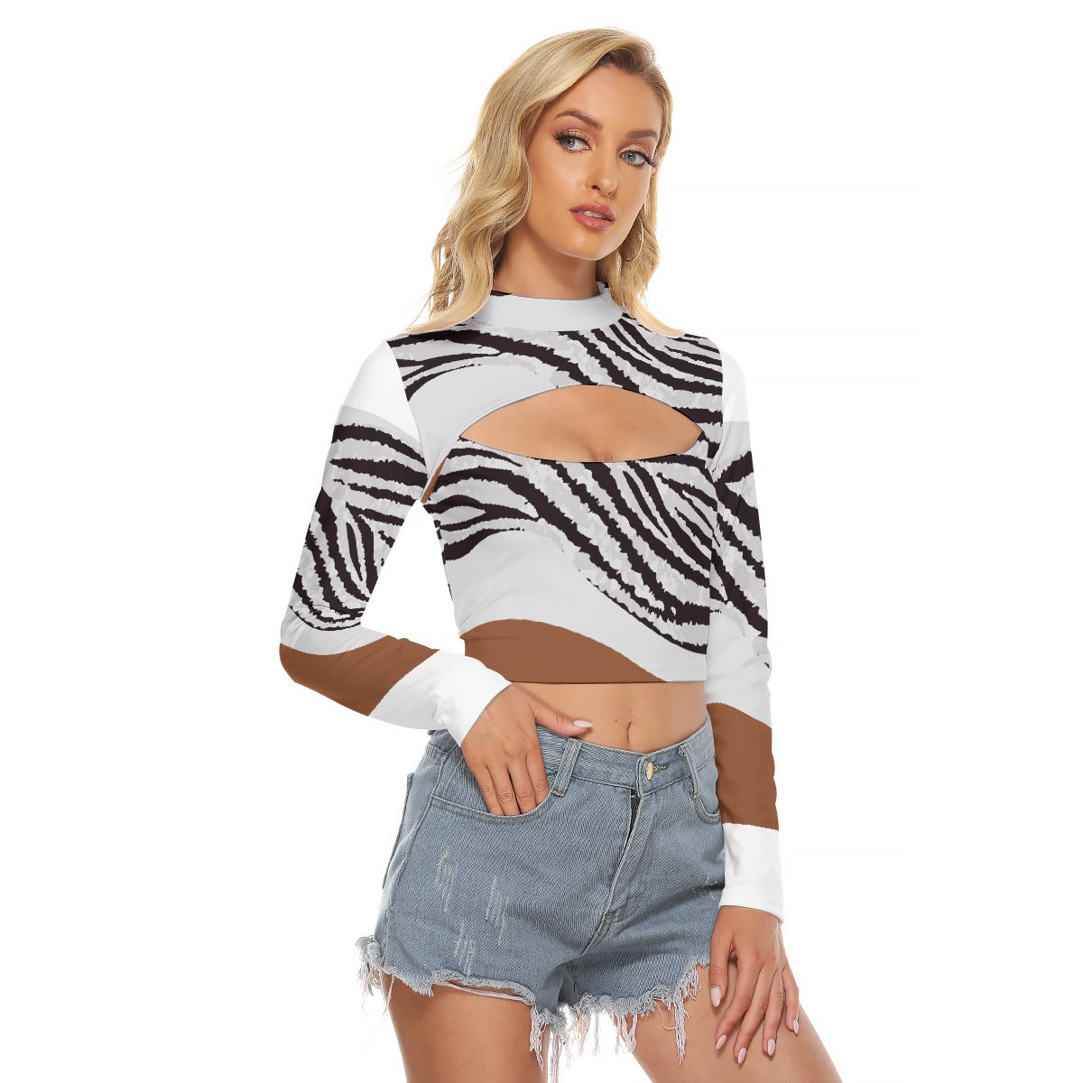 All-Over Print Women's Hollow Chest Keyhole Tight Crop Top