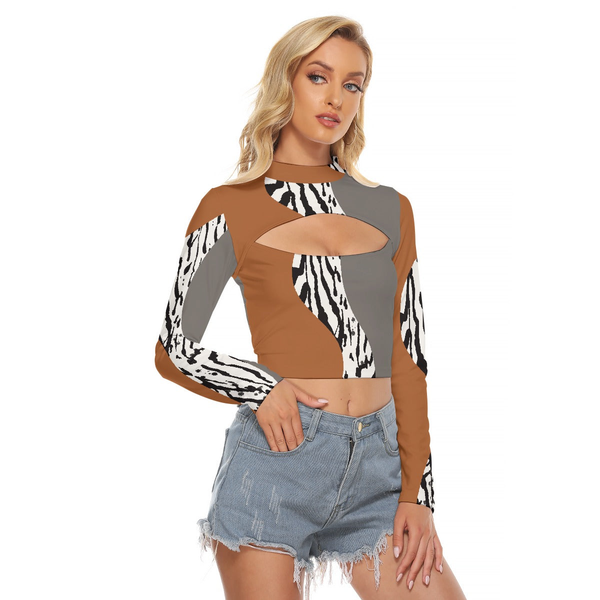 All-Over Print Women's Hollow Chest Keyhole Tight Crop Top