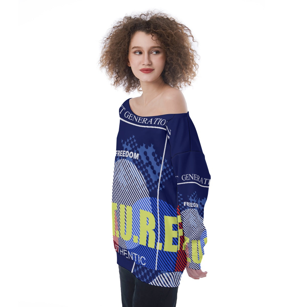 All-Over Print Oversized Women's Off-Shoulder Sweatshirt